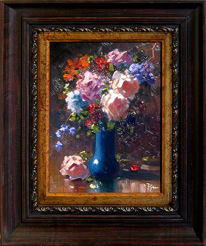 Floral Bouquet with Blue Vase